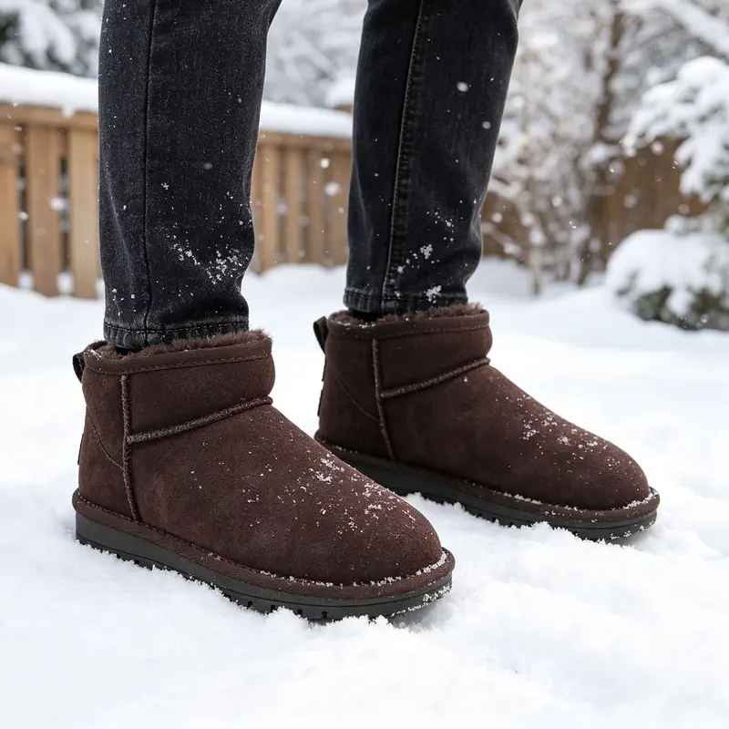 Chocolate brown EVELLYHOOTD classic winter ankle boots in snow